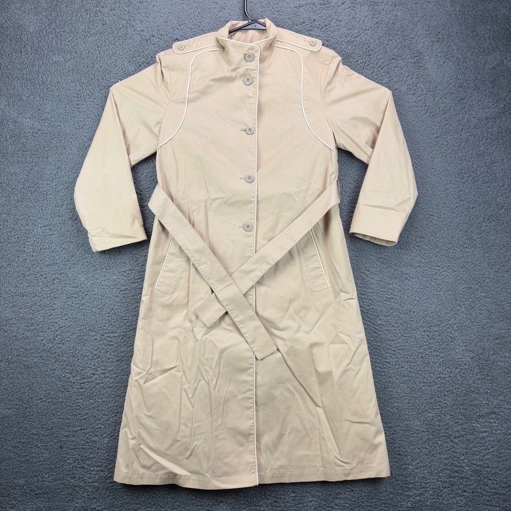 London Fog Vintage Tan Belted Trench Coat Petite 4 Beige Classic Raincoat 8821
